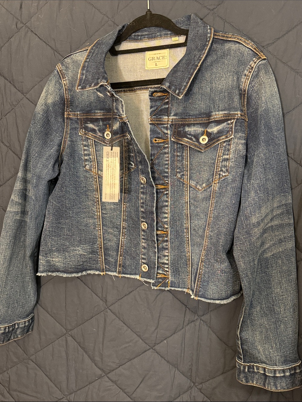 Grace Distressed Blue Denim Cropped Jacket